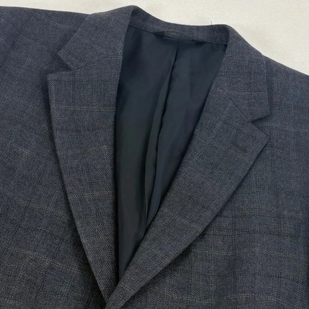 Jos A. Bank Glen Plaid Blazer Mens 46R Charcoal Grey Excellent 2B Wedding Office